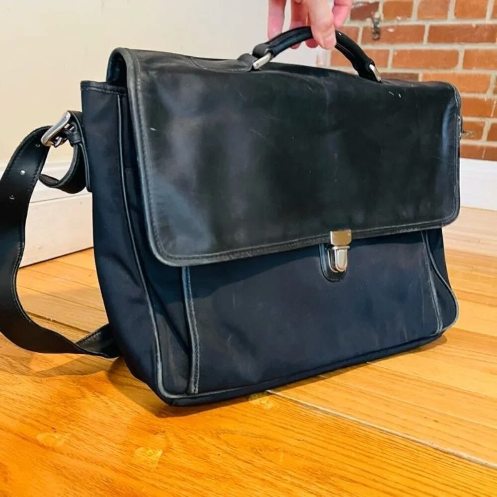 Vintage Coach Briefcase Messenger Laptop Bag Nylon & Leather Black USA